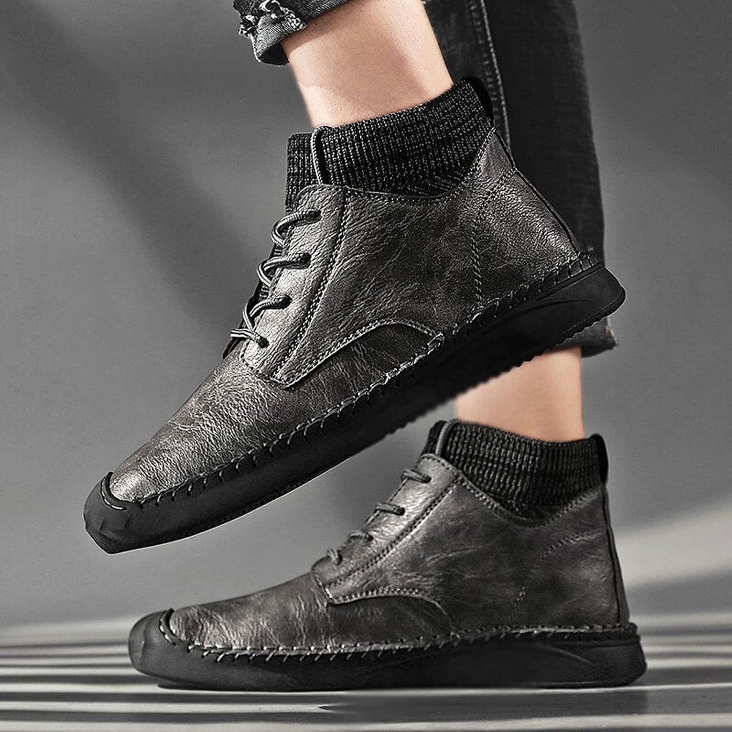 JHMKYI xz Uomini Scarpe Moda Uomo Stivali Peluche Caldo Uomini Stivali Invernali Impermeabile Pelle Stivali Da Neve Uomo Outdoor Stivali Moto Uomo Scarpe Da Ginnastica
