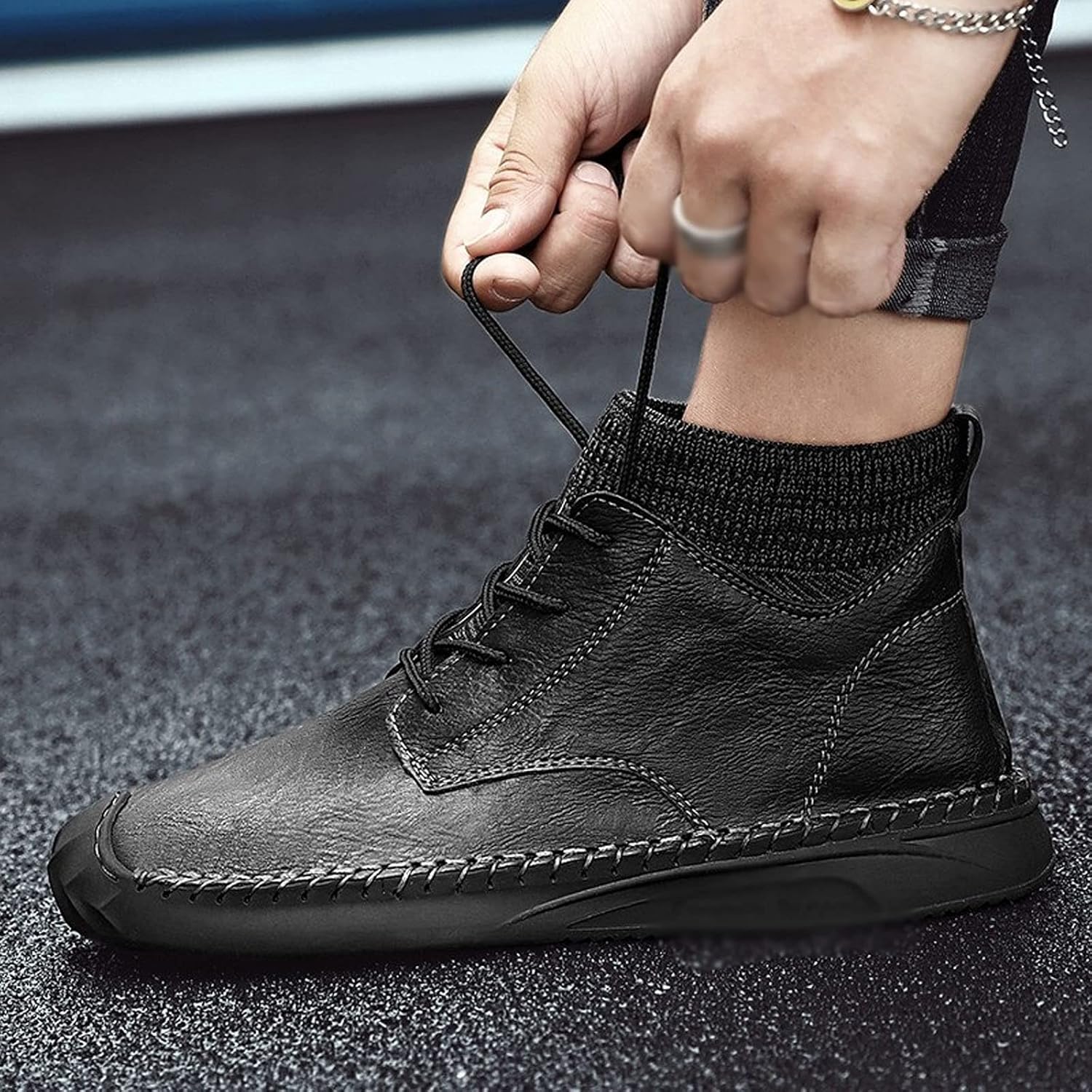 JHMKYI xz Uomini Scarpe Moda Uomo Stivali Peluche Caldo Uomini Stivali Invernali Impermeabile Pelle Stivali Da Neve Uomo Outdoor Stivali Moto Uomo Scarpe Da Ginnastica