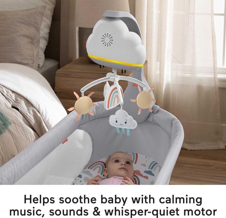 Fisher-Price Baby Toy Rainbow Showers Bassinet Mobile to Bedside Sound Machine with Music & Night Light for Newborn to Toddler Ages 0+ Months, HBP40
