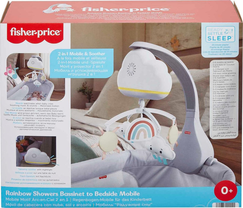 Fisher-Price Baby Toy Rainbow Showers Bassinet Mobile to Bedside Sound Machine with Music & Night Light for Newborn to Toddler Ages 0+ Months, HBP40