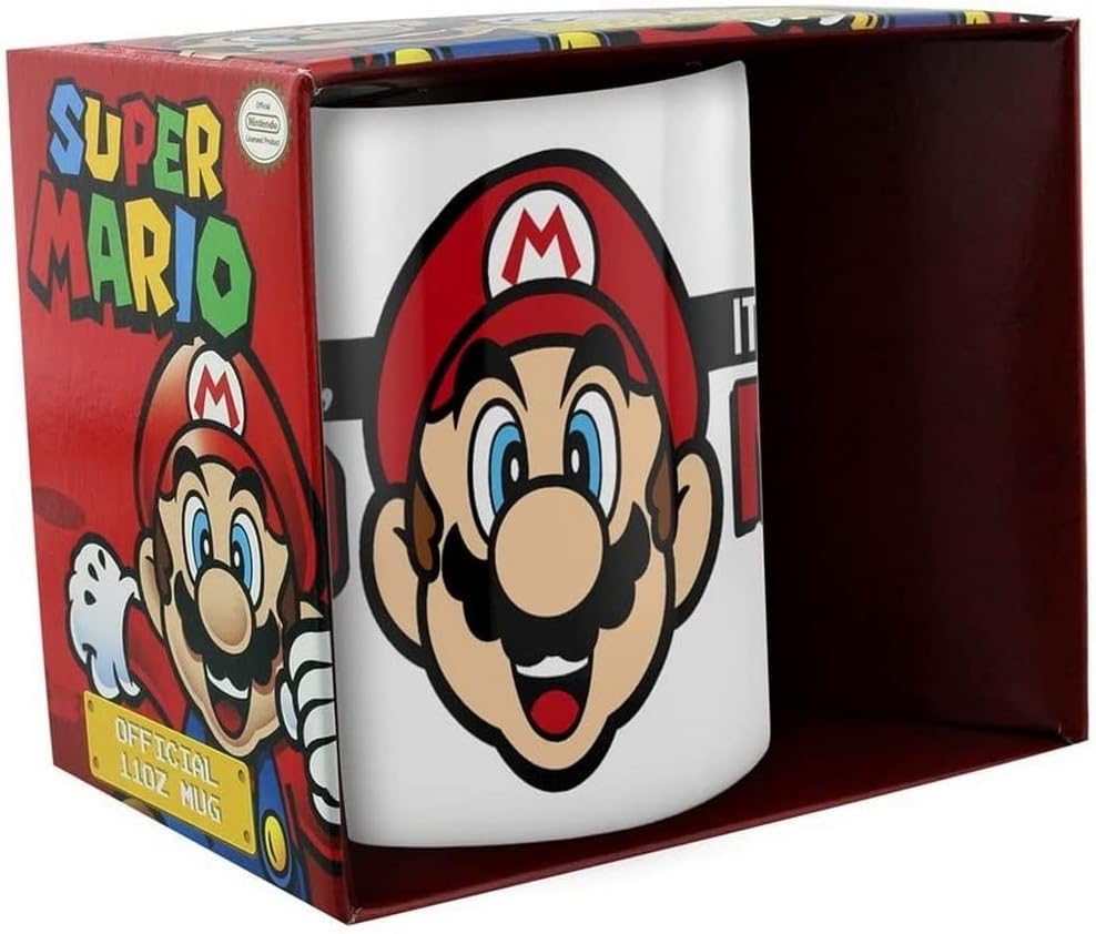 Pyramid International MG24845 Super Mario - Taza de café, porcelana, multicolor Blanco/Negro/Rojo 1 Unidad (Paquete de 1)