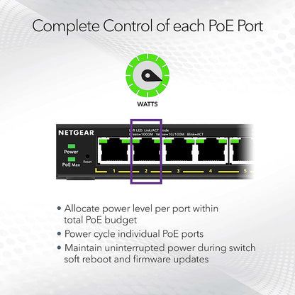 NETGEAR PoE Switch 8 Port Gigabit Ethernet Plus Network Switch (GS308EP) - with 8 x PoE+ @ 62W, Desktop or Wall Mount