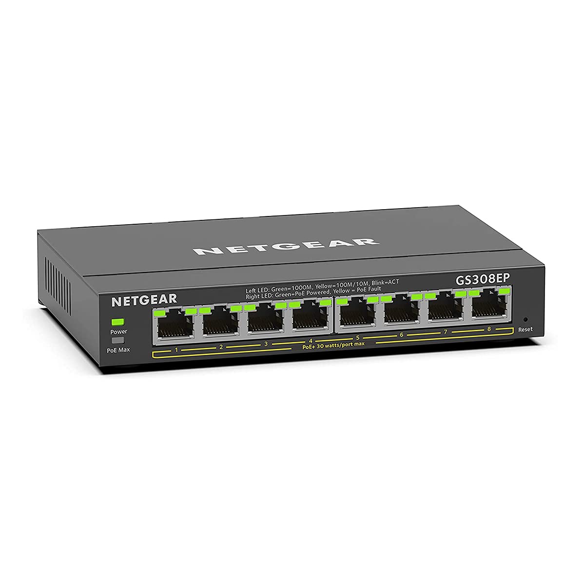 NETGEAR PoE Switch 8 Port Gigabit Ethernet Plus Network Switch (GS308EP) - with 8 x PoE+ @ 62W, Desktop or Wall Mount