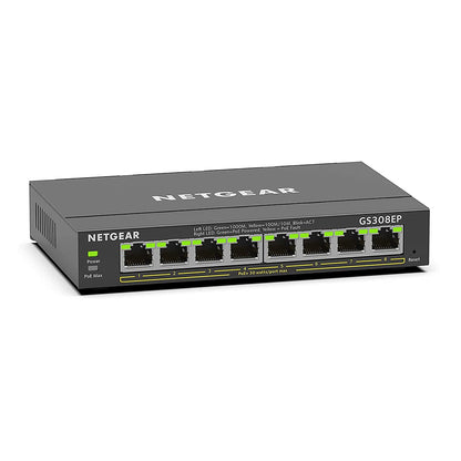 NETGEAR PoE Switch 8 Port Gigabit Ethernet Plus Network Switch (GS308EP) - with 8 x PoE+ @ 62W, Desktop or Wall Mount