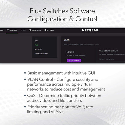 NETGEAR PoE Switch 8 Port Gigabit Ethernet Plus Network Switch (GS308EP) - with 8 x PoE+ @ 62W, Desktop or Wall Mount