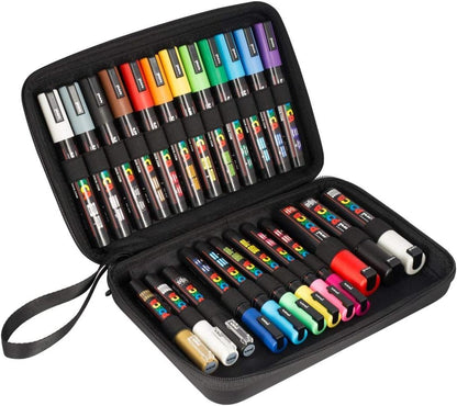 uni-ball Uni POSCA 186824 Marker Pens in Case, Suitable for Many Surfaces, Various Tips and Colours, Multi-Coloured