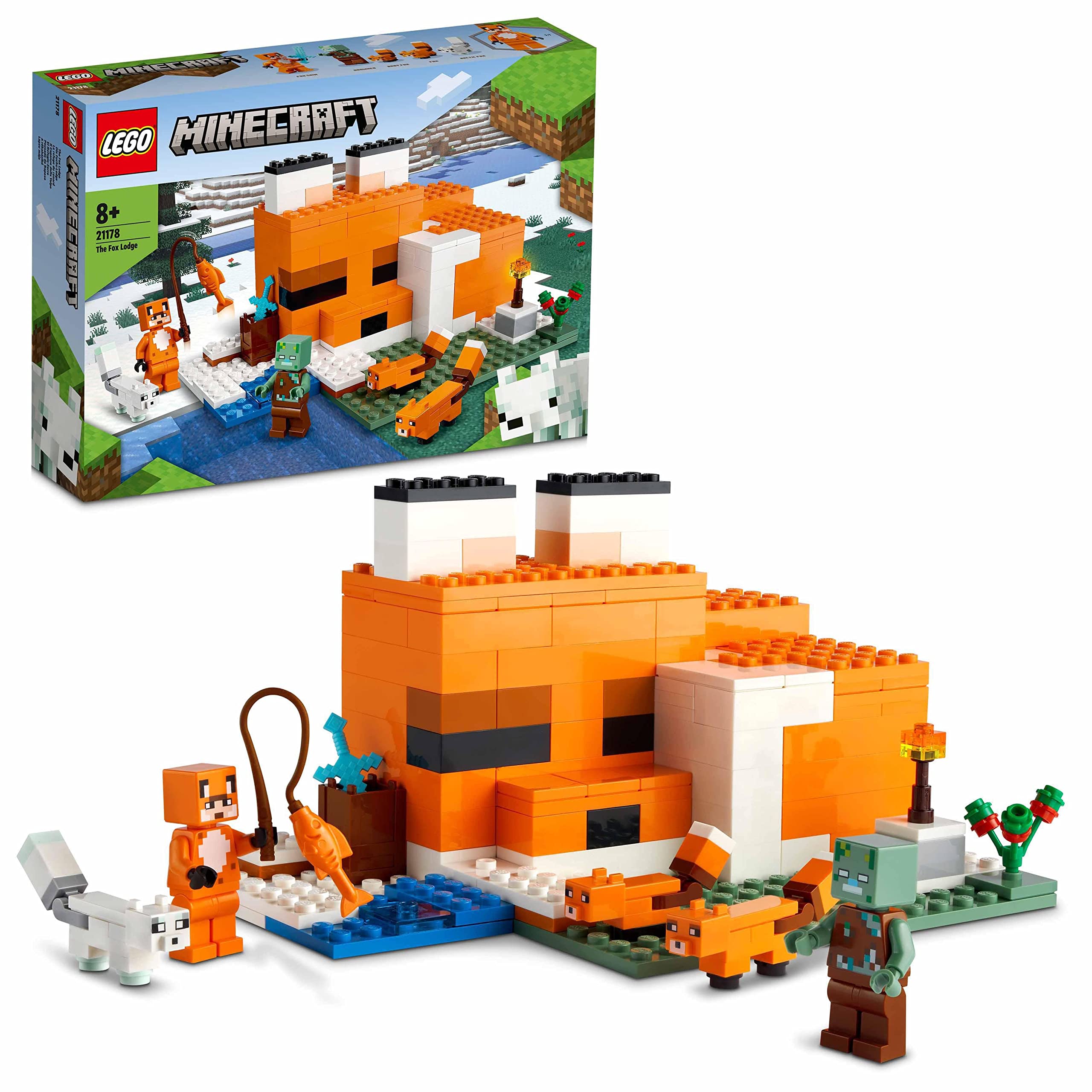 LEGO 21178 Minecraft The Fox Lodge House, Animal Toys, Birthday Gifts for Kids & 21240 Minecraft The Swamp Adventure, Building Game Construction Toy with Alex and Zombie Figures in Biome
