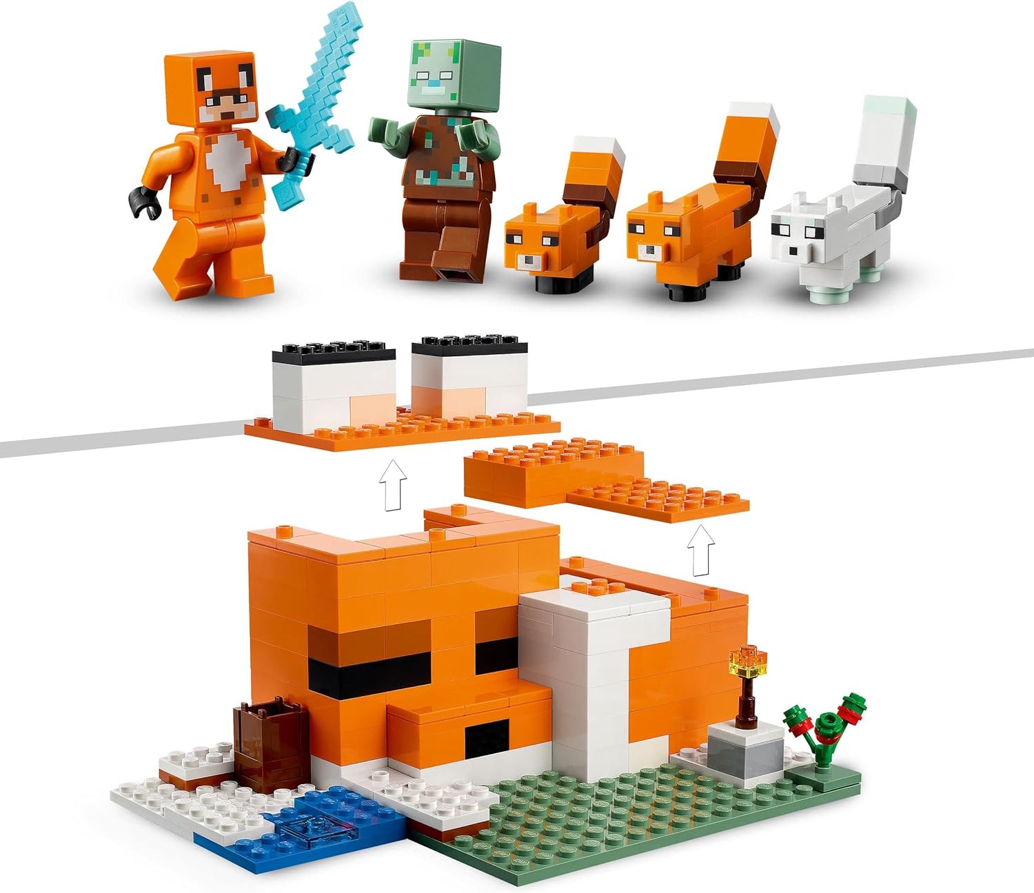 LEGO 21178 Minecraft The Fox Lodge House, Animal Toys, Birthday Gifts for Kids & 21240 Minecraft The Swamp Adventure, Building Game Construction Toy with Alex and Zombie Figures in Biome