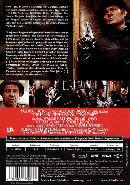 Stoppt die Todesfahrt der U-Bahn 1-2-3 (The Taking of Pelham One Two Three) / Spannender Kultthriller mit Starbesetzung (Pidax Film-Klassiker