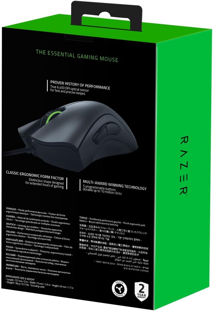 Razer DeathAdder Essential (2021) - Wired Gaming Mouse (Optical Sensor, 6400 DPI, 5 Programmable Buttons, Ergonomic Form Factor