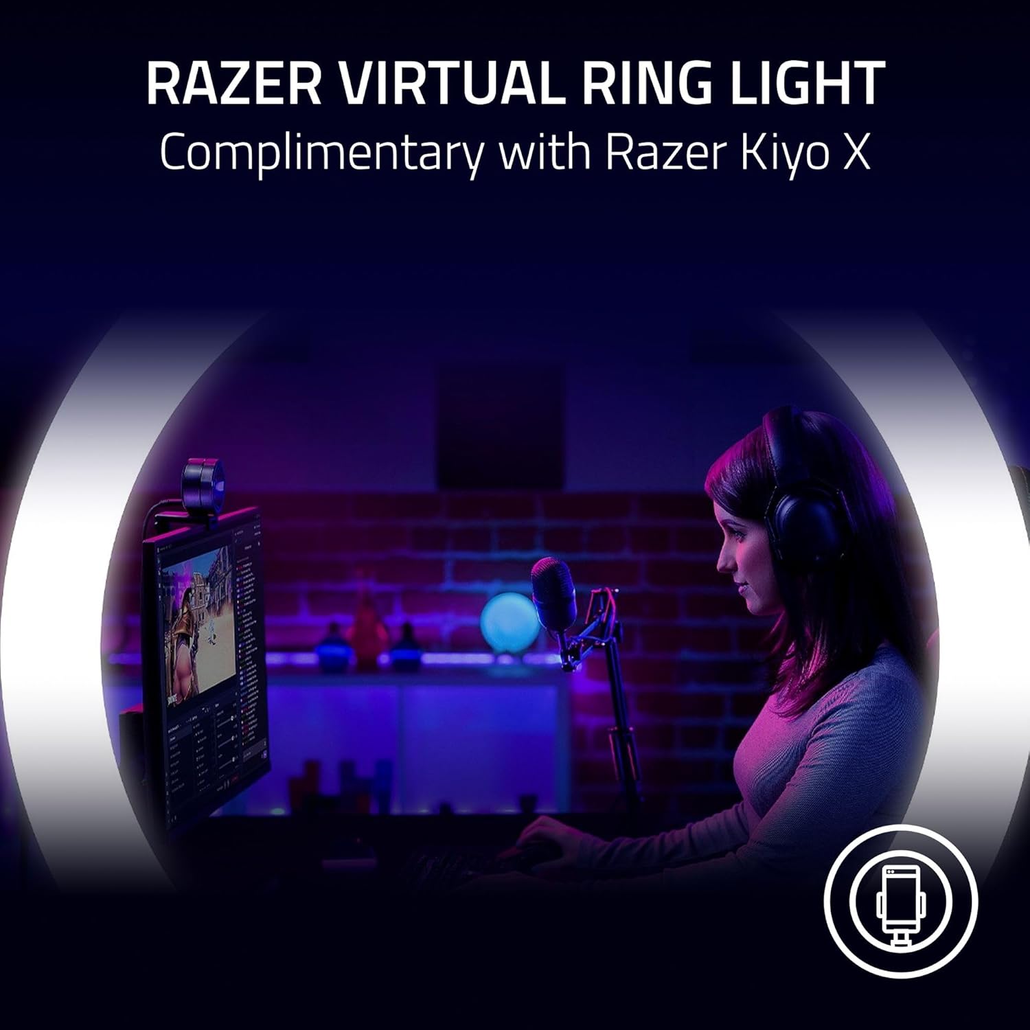 Razer Kiyo X - Full HD Streaming Webcam (1080p 30 FPS or 720p 60 FPS, Auto Focus, Plug & Play, Fully Customisable Settings, Flexible Mounting, Compact & Portable) Black