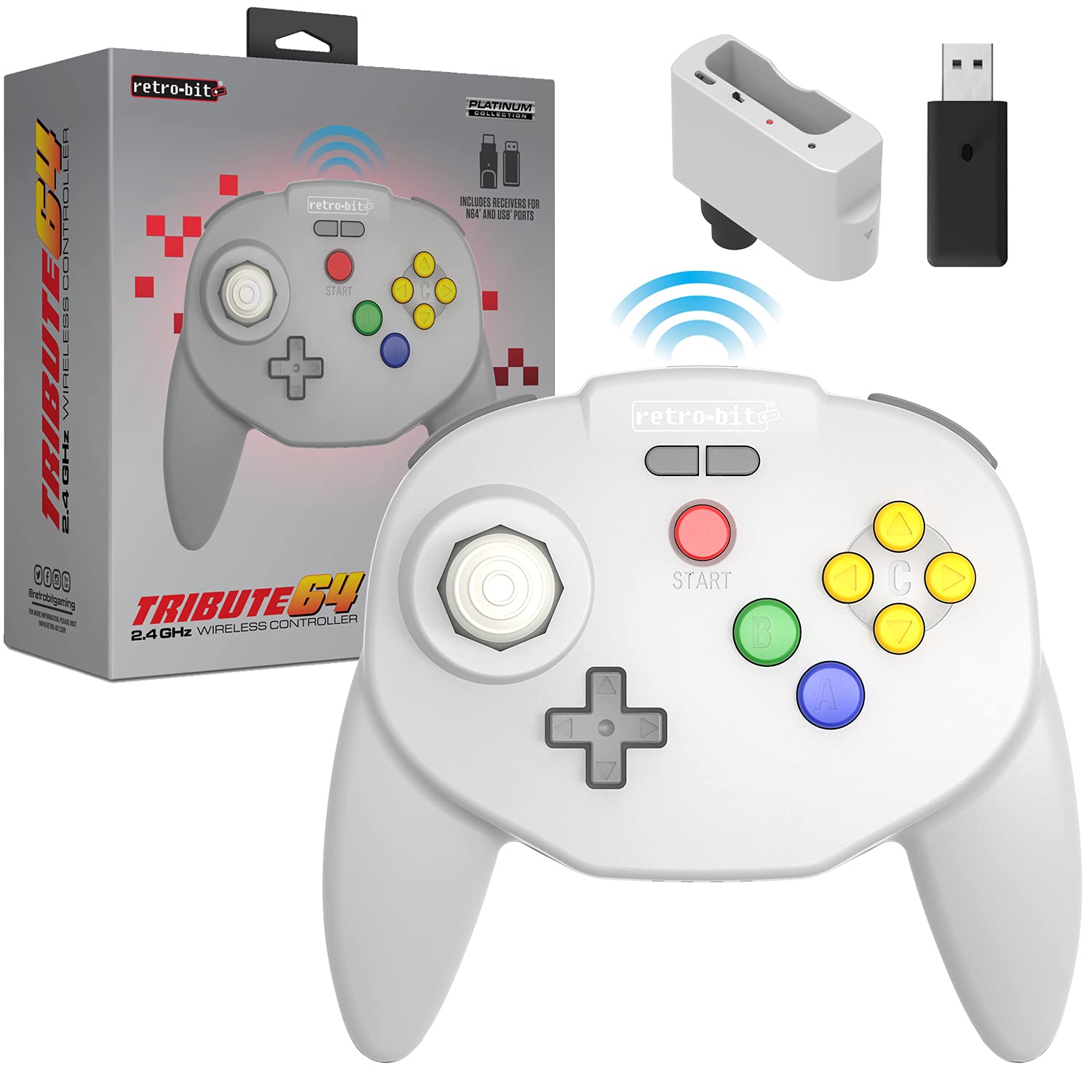 Retro-Bit Tribute64 2.4Ghz Wireless Controller For N64, Switch, PC, Mac and Other USB Devices - Grey & Legacy16 2.4 Ghz Wireless Controller for SNES, Switch, PC, Mac, Classic Grey