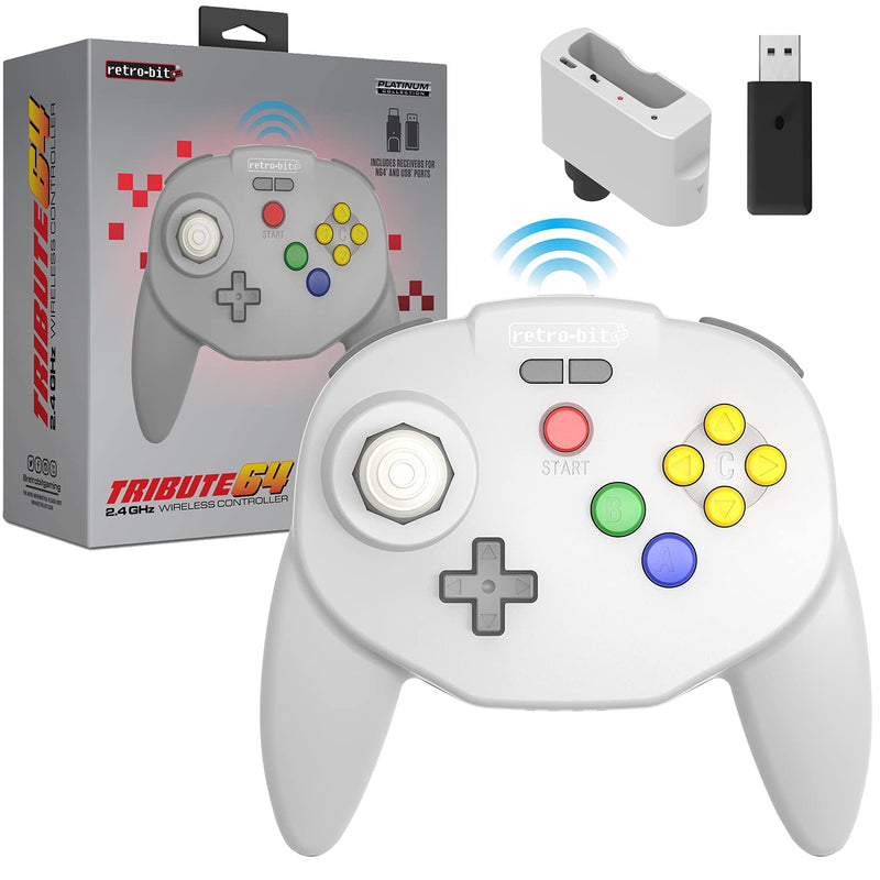 Retro-Bit Tribute64 2.4Ghz Wireless Controller For N64, Switch, PC, Mac and Other USB Devices - Grey & Legacy16 2.4 Ghz Wireless Controller for SNES, Switch, PC, Mac, Classic Grey