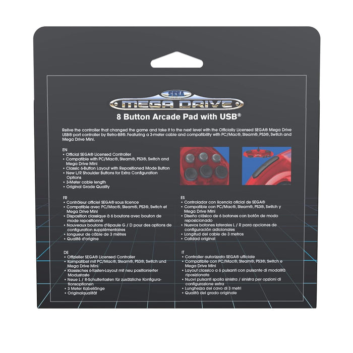 Retro-Bit Official Sega Mega Drive USB Controller 8-Button Arcade Pad for Sega Genesis Mini, Switch, PC, Mac, Steam, RetroPie, Raspberry Pi - USB Port (Crimson Red) (Nintendo Switch