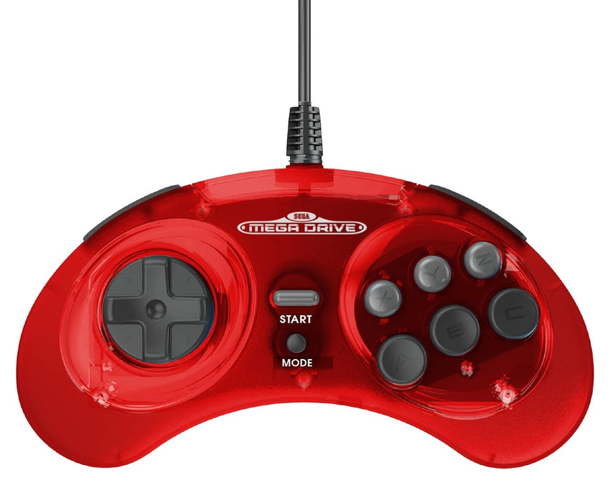 Retro-Bit Official Sega Mega Drive USB Controller 8-Button Arcade Pad for Sega Genesis Mini, Switch, PC, Mac, Steam, RetroPie, Raspberry Pi - USB Port (Crimson Red) (Nintendo Switch