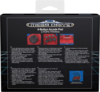 Retro-Bit Sega Mega Drive 2.4 GHz Wireless Controller 8-Button Arcade Pad for Sega Genesis Original/Mini, Switch, PC, Mac - Includes 2 Receivers & Storage Case (Crimson Red) (Nintendo Switch)