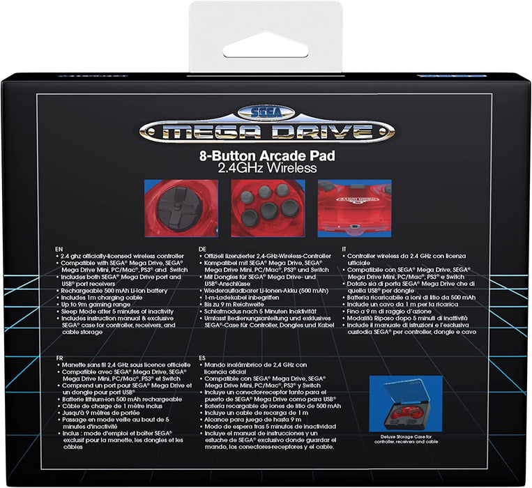 Retro-Bit Sega Mega Drive 2.4 GHz Wireless Controller 8-Button Arcade Pad for Sega Genesis Original/Mini, Switch, PC, Mac - Includes 2 Receivers & Storage Case (Crimson Red) (Nintendo Switch