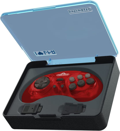 Retro-Bit Sega Mega Drive 2.4 GHz Wireless Controller 8-Button Arcade Pad for Sega Genesis Original/Mini, Switch, PC, Mac - Includes 2 Receivers & Storage Case (Crimson Red) (Nintendo Switch)