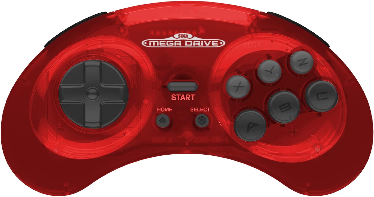 Retro-Bit Sega Mega Drive 2.4 GHz Wireless Controller 8-Button Arcade Pad for Sega Genesis Original/Mini, Switch, PC, Mac - Includes 2 Receivers & Storage Case (Crimson Red) (Nintendo Switch)