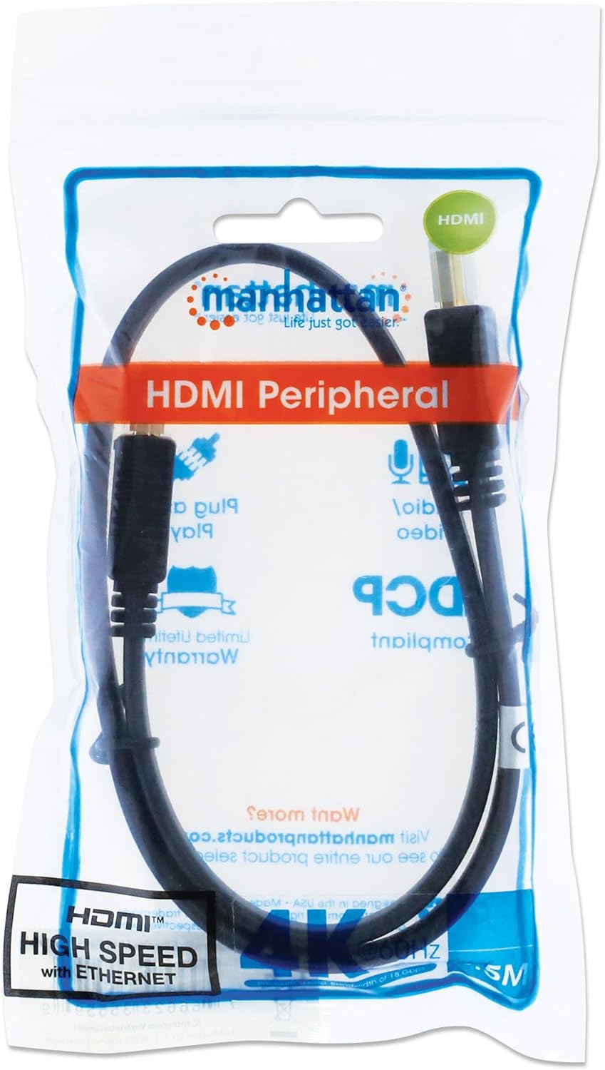 Hdmi Cable Ethern 1M 4K/60Hz -Flat Male/Male Black Poly