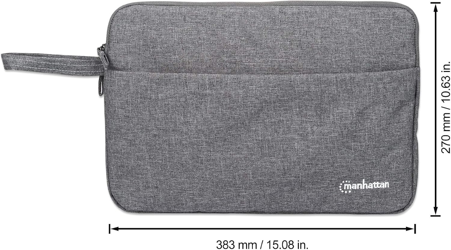 Manhattan Seattle Laptop Sleeve 14.5", Grey, Padded, Extra Soft Internal Cushioning, Main Compartment with double zips, Zippered Front Pocket, Carry Loop, Water Resistant and Durable, 3 Year Warranty