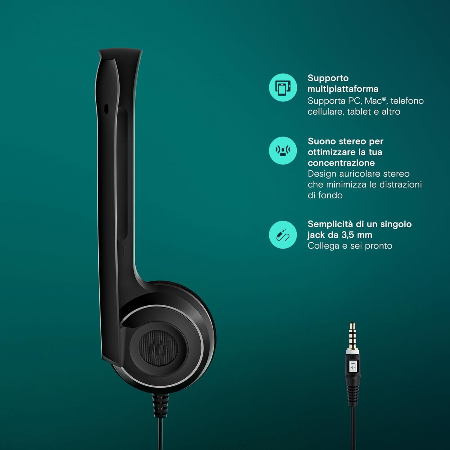 EPOS PC 5 - Multi-Platform On-Ear Passive Noise-Cancelling Stereo Headset With Microphone - Suitable for E-Learners and Internet Telephony Users - 3.5 MM Jack Input - Laptop, Phone, PC, & Tablet Singl