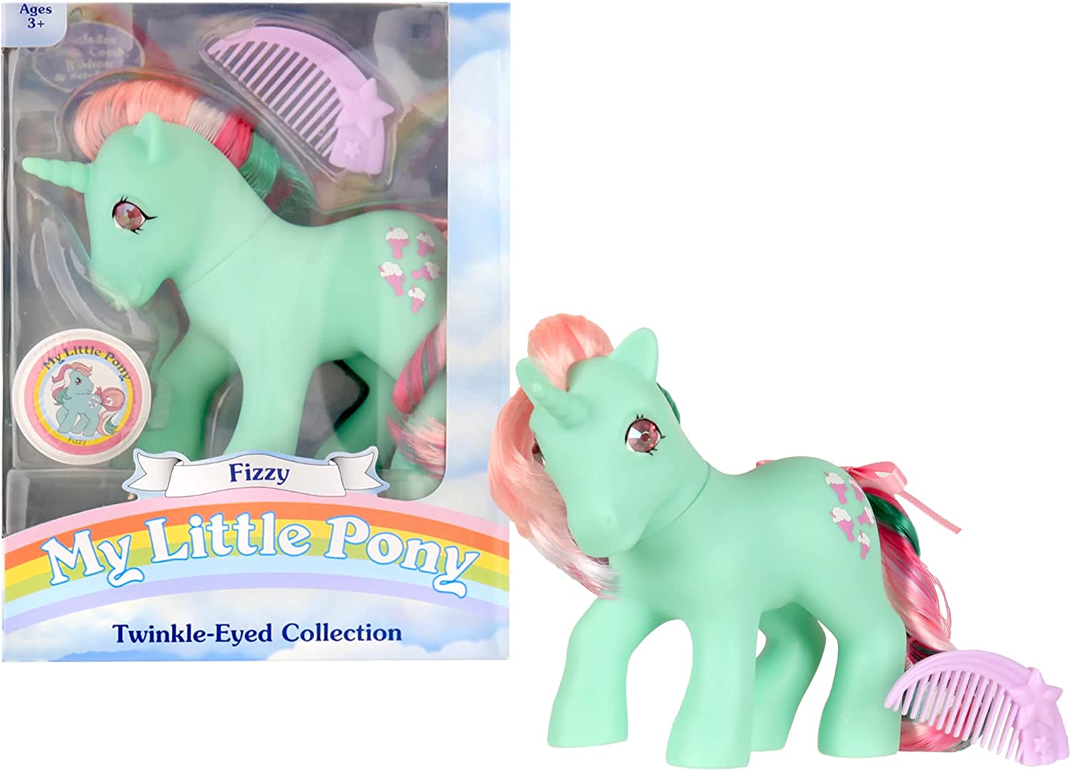 My Little Pony 35296 Classic Rainbow Ponies Fizzy Pony, Retro Horse Gifts for Girls, Toy Animal Figures, Horse Toys Suitable for Boys and Girls Aged 3, 4, 5, 6 Years + & My Little Pony - 35298