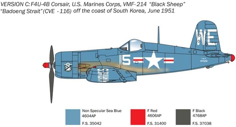 Italeri -1453 F4U-4 Corsair-Korean War, 1:72 Scale, Model Kit, Plastic Model, Blue, 1453