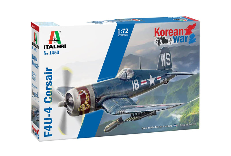 Italeri -1453 F4U-4 Corsair-Korean War, 1:72 Scale, Model Kit, Plastic Model, Blue, 1453