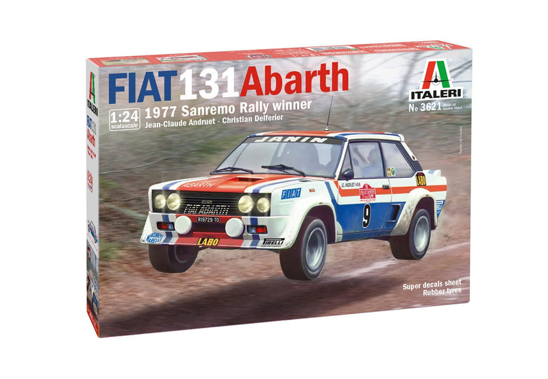 Italeri 3261 3621 1:24 Fiat 131 Abarth'77 Sanremo RallyWin Model Building Kit, Stand Model Making, Crafts, Hobbies, Gluing, Plastic Kit, Detailed, Multi-Coloured