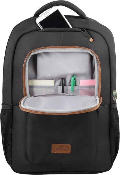 Urban Factory Eco Backpack, up to 14.1 inch Multifunctional Business Computer Laptop Backpack Unisex Spacious Laptop Backpack for Women and Men, Universal r-PET Fabric Backpack for Notebook