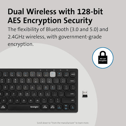 Kensington Wireless Keyboard - Multi Device Dual Wireless Compact Keyboard; Connects via Bluetooth or USB 3.0, QWERTY UK Layout Mini Keyboard, Windows, Mac, iOS & ChromeOS Compatible (K75502UK),black