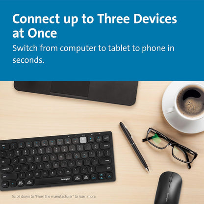 Kensington Wireless Keyboard - Multi Device Dual Wireless Compact Keyboard; Connects via Bluetooth or USB 3.0, QWERTY UK Layout Mini Keyboard, Windows, Mac, iOS & ChromeOS Compatible (K75502UK),black