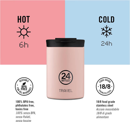 24Bottles Travel Tumbler Thermosbeker voor reizen en kantoor, 350 ml/600 ml, 100% luchtdicht voor koffie en thee (6 uur, warme dranken 24 uur koud), milieuvriendelijke roestvrijstalen flessen met