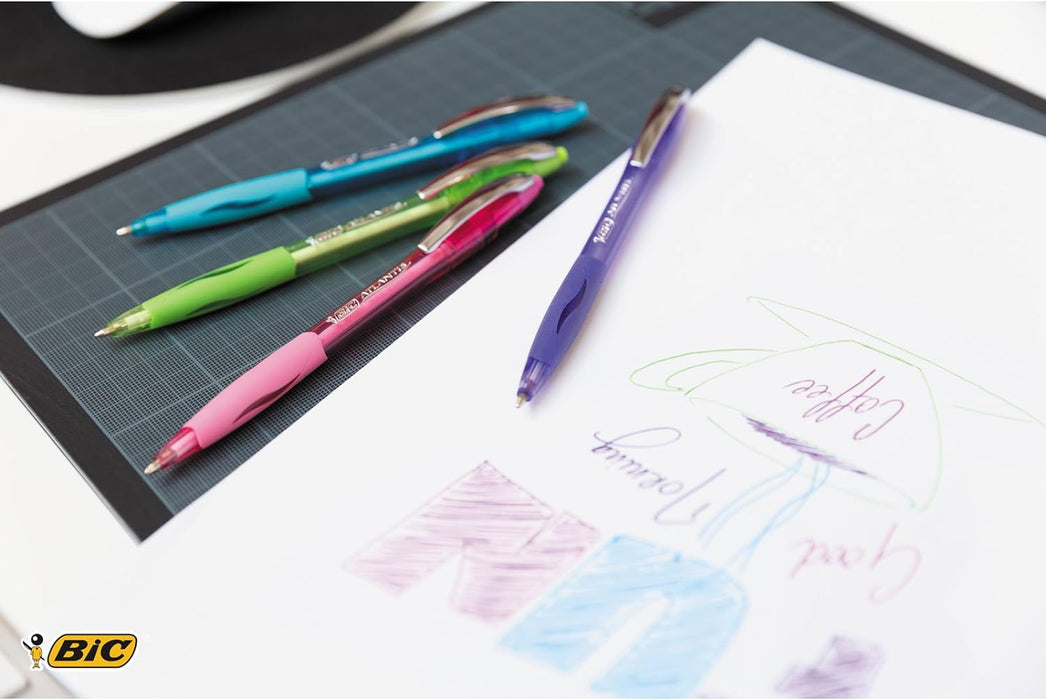 BIC Atlantis Classic Retractable Ball Pens - Box of 12- Black Colour- Medium Point (1.0 mm) - Soft Rubber Grip