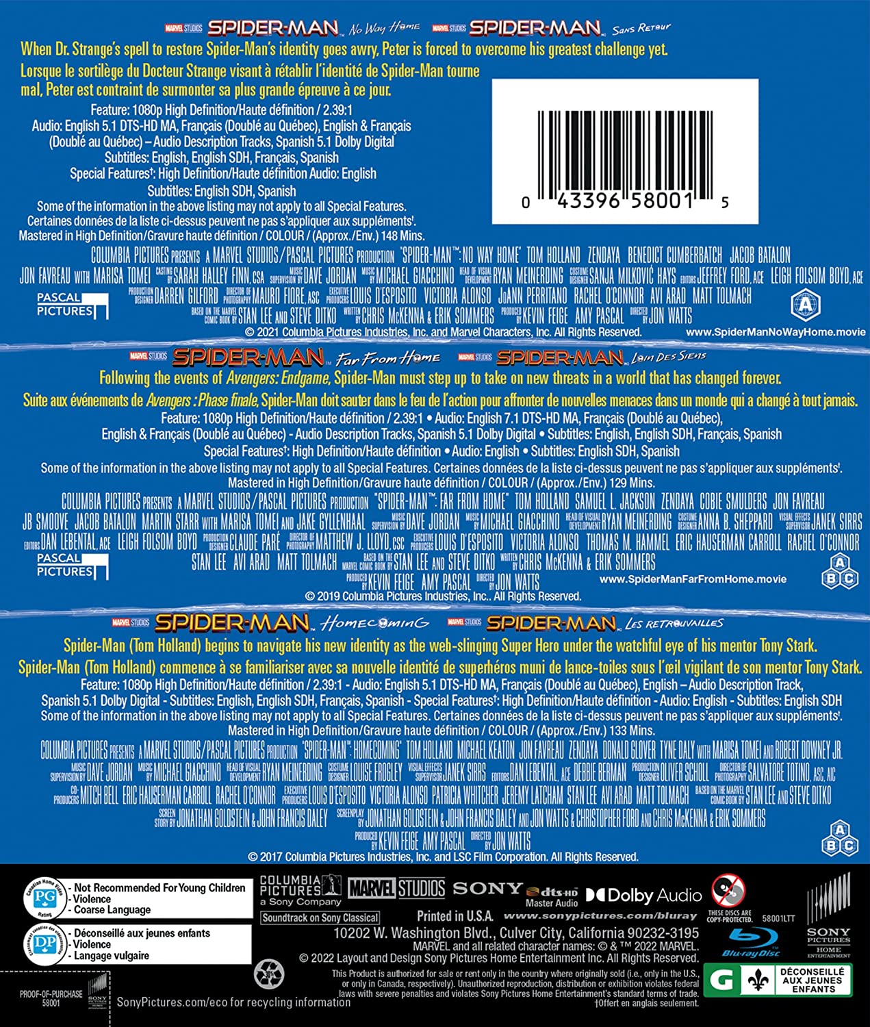 SPIDER-MAN: FAR FROM HOME / HOMECOMING / NO WAY HOME (BILINGUAL) (BLU-RAY/DIGITAL)