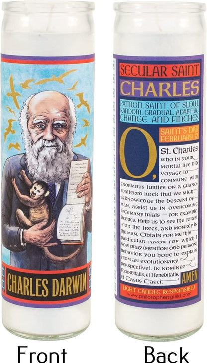 Charles Darwin Secular Saint Candle - 8.5 Inch Glass Prayer Votive - [Dutch Import]