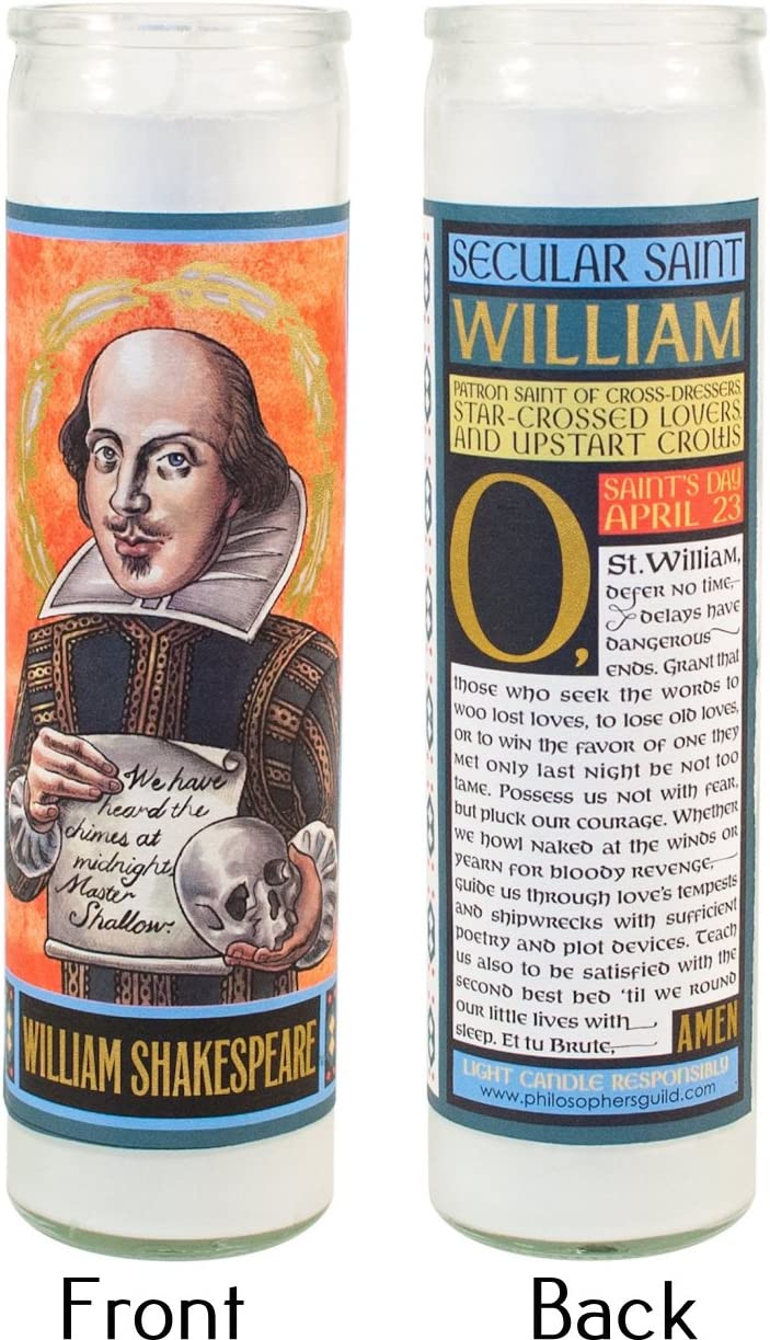 William Shakespeare Secular Saint Candle - 8.5 Inch Glass Prayer Votive - [Dutch Import]