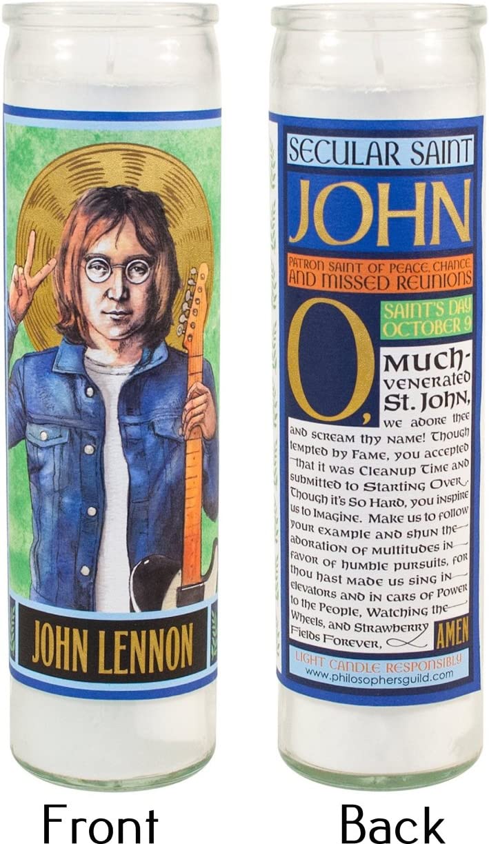 John Lennon Secular Saint Candle - 8.5 Inch Glass Prayer Votive - [Dutch Import]