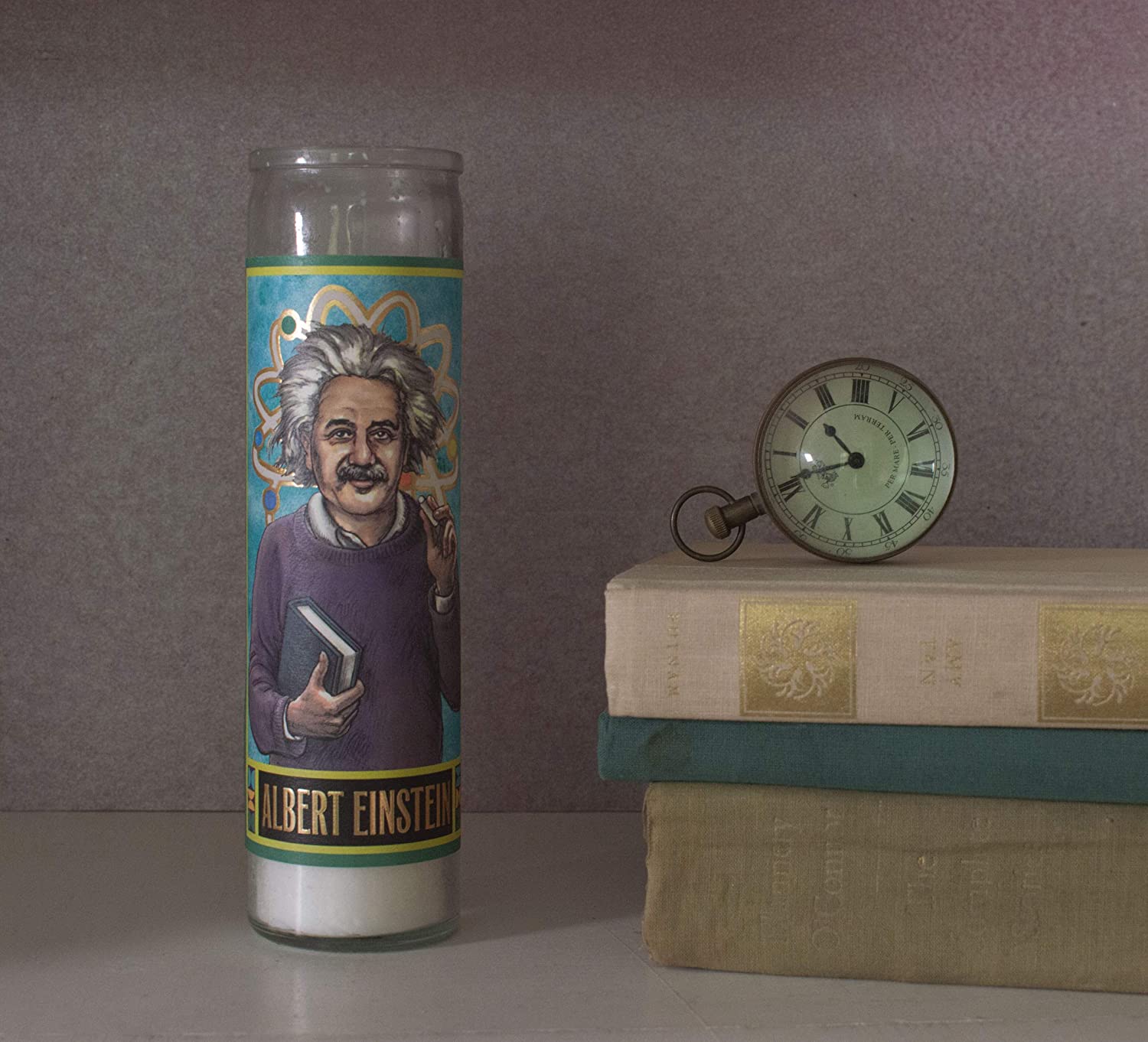 Albert Einstein Secular Saint Candle - 8.5 Inch Glass Prayer Votive - [Dutch Import]