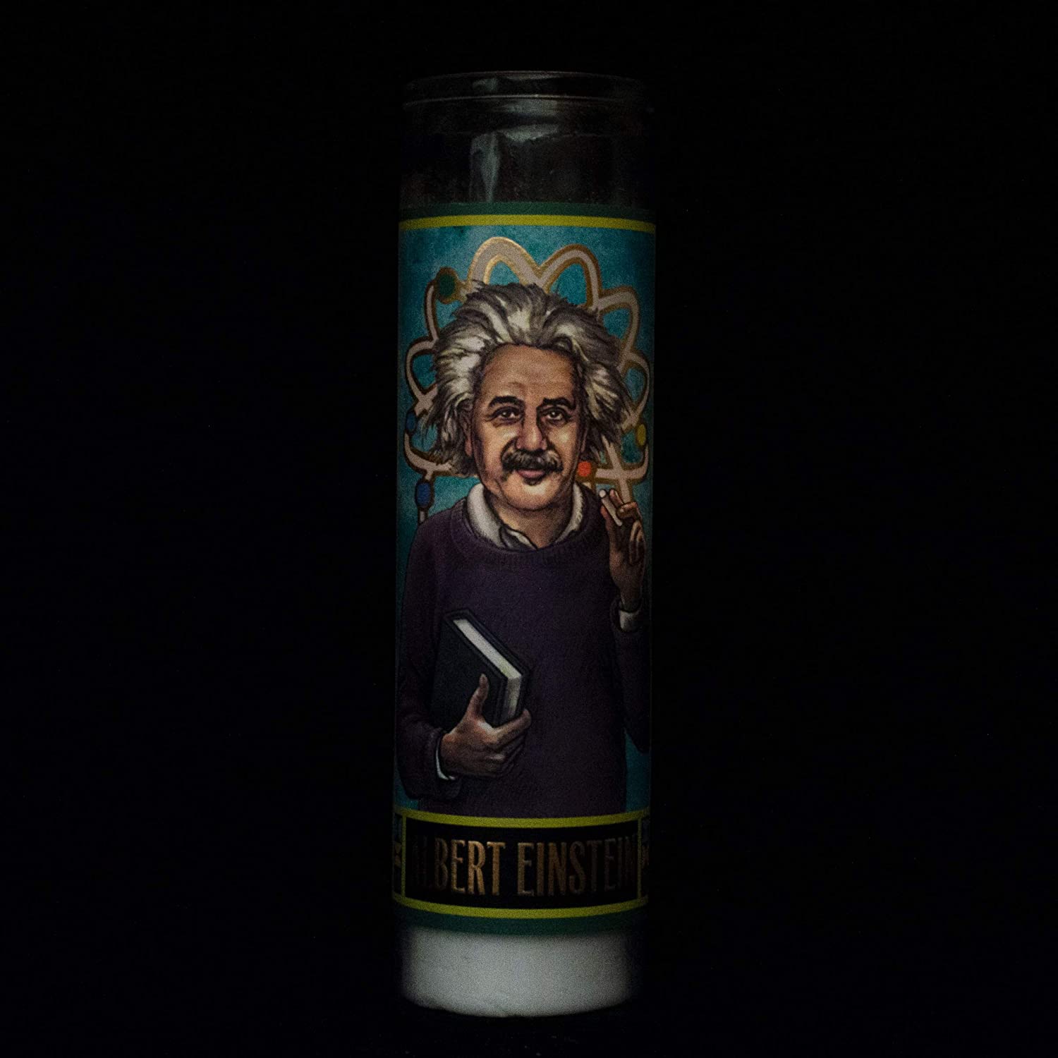 Albert Einstein Secular Saint Candle - 8.5 Inch Glass Prayer Votive - [Dutch Import]