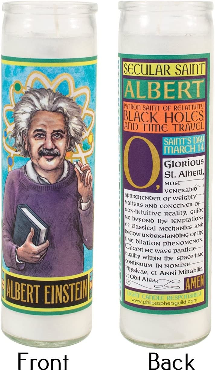 Albert Einstein Secular Saint Candle - 8.5 Inch Glass Prayer Votive - [Dutch Import]
