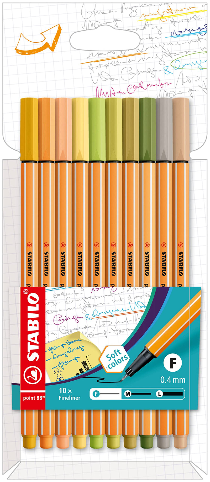 Fineliner - STABILO point 88 - Wallet of 10 - Assorted colours Pack of 10 Trendy Colours