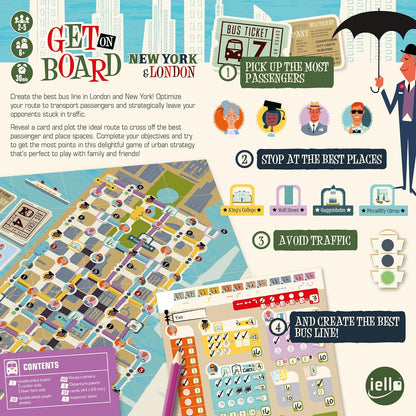 IELLO: Get On Board: New York & London, A Flip & Write Game, Clever & Original, 30 Minute Play Time, 2 to 5 Players, for Ages 8 and Up