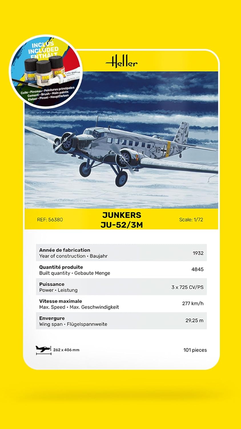 Heller HEL56380 1:72 Gift Set-Ju-52/3m Scale Model kit, Unpainted