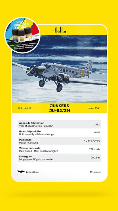 Heller HEL56380 1:72 Gift Set-Ju-52/3m Scale Model kit, Unpainted