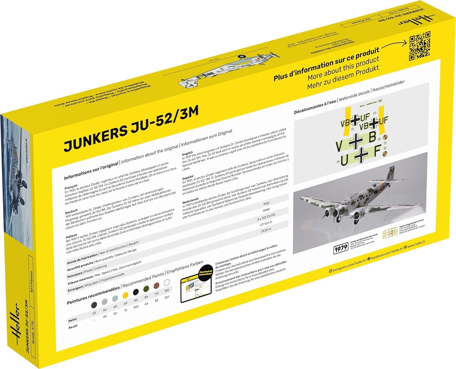 Heller HEL56380 1:72 Gift Set-Ju-52/3m Scale Model kit, Unpainted