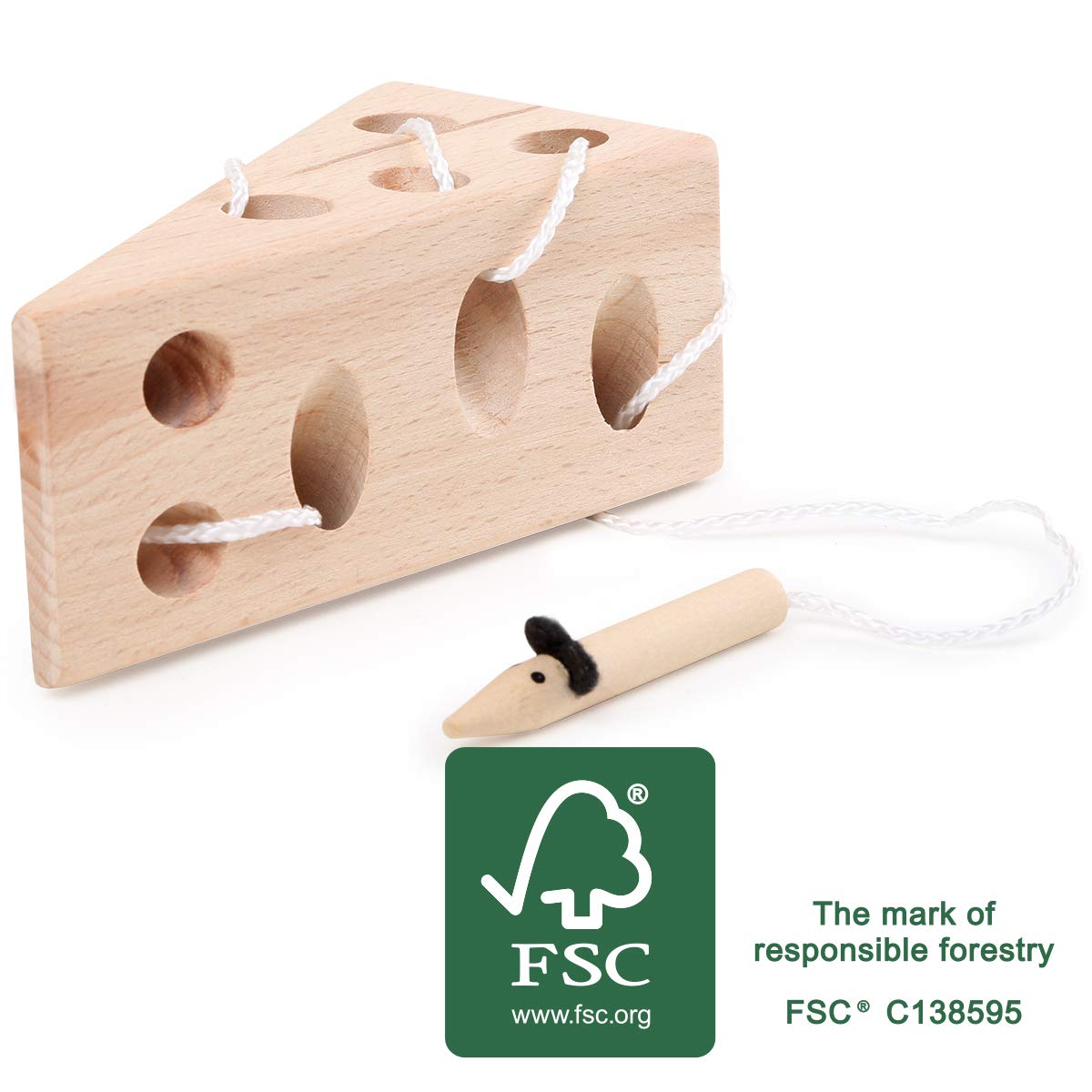 Small Foot enhebrar Queso y ratón de Madera FSC 100% certificada, Juego de motricidad clásico Gato Juguetes, Multicolor, Small (11053