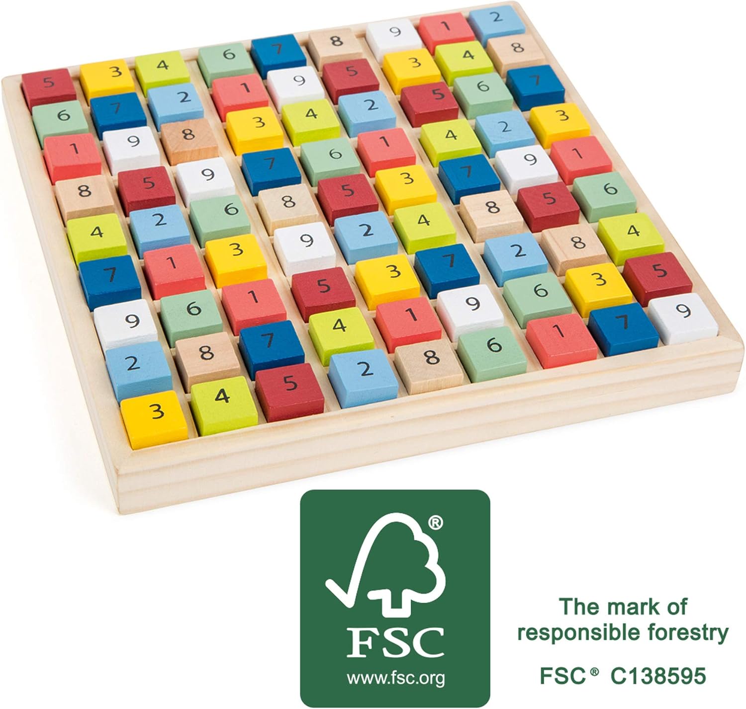 small foot 11164 Colourful Sudoku "Educate" made of wood, with 81 number cubes in bright colours for puzzling, from 6 years on