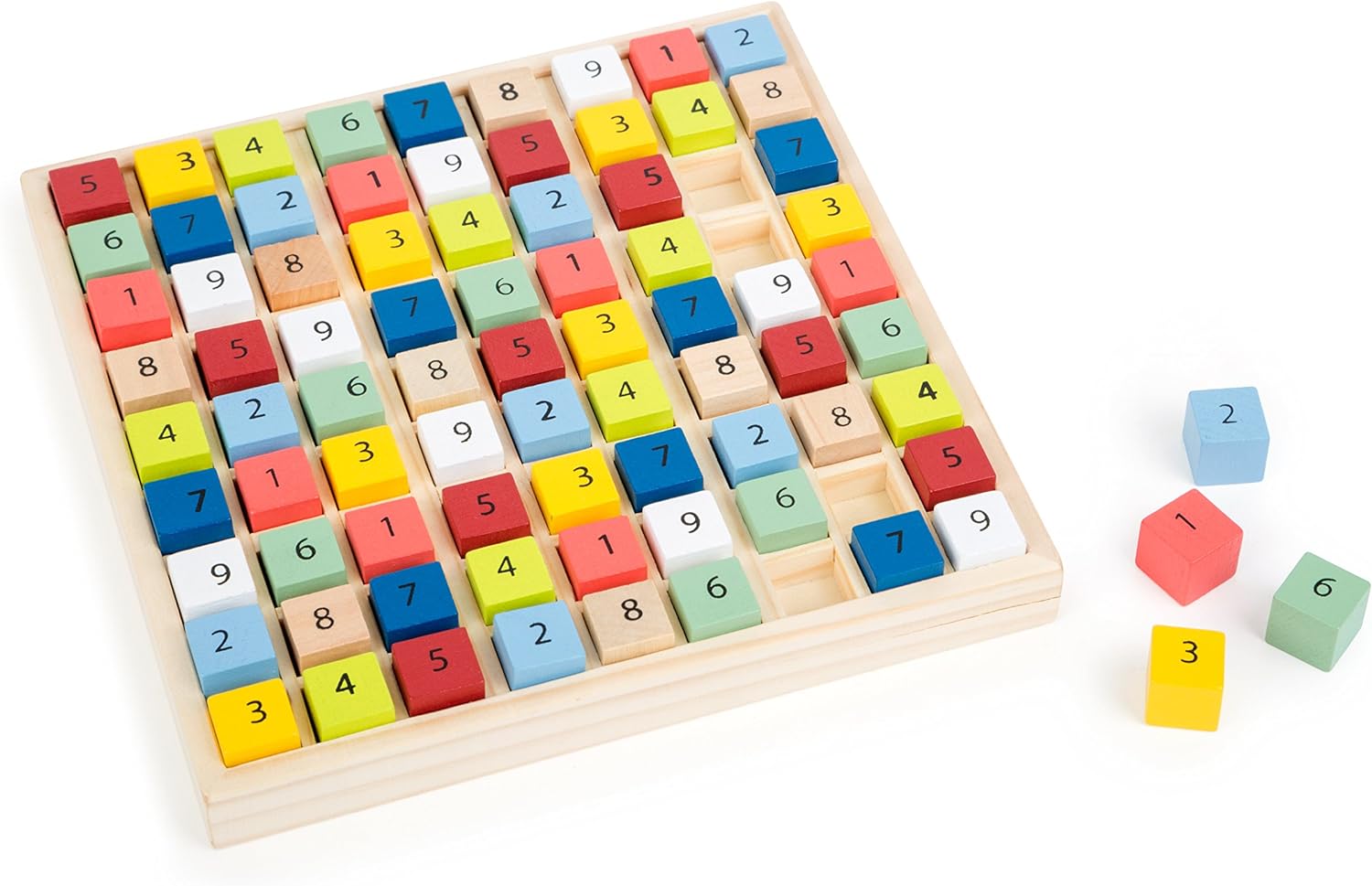 small foot 11164 Colourful Sudoku "Educate" made of wood, with 81 number cubes in bright colours for puzzling, from 6 years on
